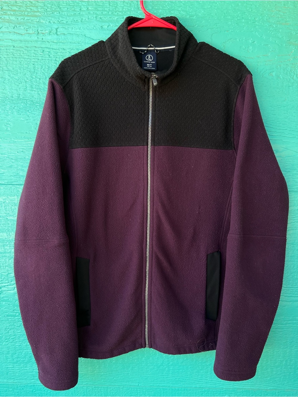 Lands’ End ThermaCheck Fleece Jacket Men’s SIZE Medium Tall Purple Black